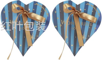 Wholesale Custom Heart-Shaped Haze Blue Candy Box 30 PCs Wedding Party Paper Box with Golden Ribbon