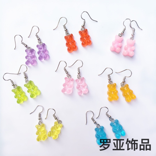 japanese and korean hot-selling hand-made simulation cute bear earrings candy bear earrings can be used as ear clips