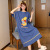 Factory Direct Sales New Cartoon Cotton Korean Style round Neck Nightdress Women's Summer Long Dress Casual Suitable for Daily Wear Pajamas