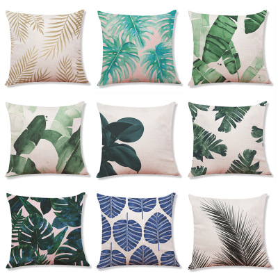 Cross-Border Hot Sale New 2021 Tropical Plants Cotton and Linen Cushion Case Car Cushion Home Sofa Cushion