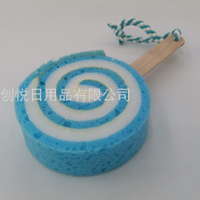 Two-Color Lollipop Cartoon Creative Children Bath Spong Mop with Handle Lanyard Cleaning Sponge Block Washing Sponge