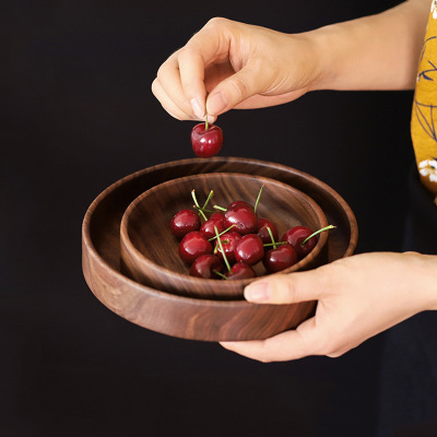 Black Walnut round Deep Fruit Plate Log Japanese Style Dried Fruit Box Dessert Tea Tray Storage Box