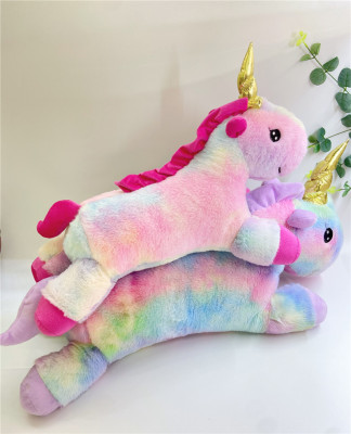 Factory Direct Sales New Rainbow Golden Horn Unicorn Plush Toy Pillow Doll to Map and Sample Customization