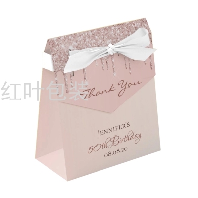 Wholesale Custom Pink Girl Series Candy Carton Paper Gift Bag with Ribbon Tied Bow