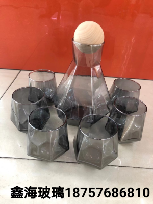 Hexagonal Pot Cold Water Pot Set Hexagonal Cup Diamond Cup Wooden Ball Plug Glass Kettle 6 Cups 1 Pot Colorful Kettle Glass
