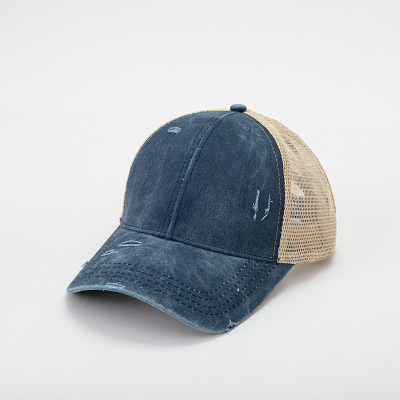 Back Opening Elastic Band Cross Baseball Cap Cap with Hair Extensions Make Old Ripped Washed Peaked Cap Mesh Cap Cross-Border Spot