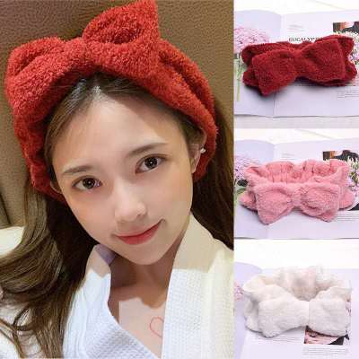 Korean Style Wide Edge Cross Hair Band Female Autumn and Winter Solid Color Elastic Teddy Plush Headband Sports Washing Face Hair Band Factory Direct Sales