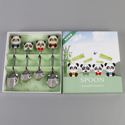 Spoon Children's Baby Small Spoon Stainless Steel Creative Cute Panda Tableware Spoon Household Soup Spoon Long Handle Short Handle
