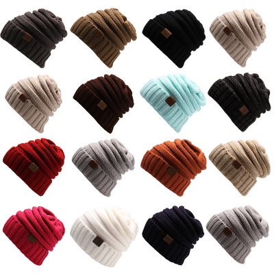 European and American Autumn and Winter Hot Sale EBay AliExpress Labeling Solid Color Winter Hat Women's Wool Flip Knitted Hat