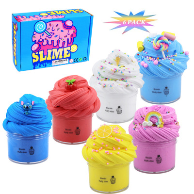 Amazon Hot Selling 6pack Fruit Cake Fluffy Slime kit 6 Color