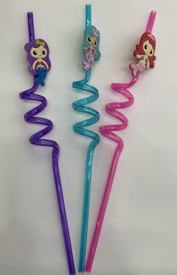 [Factory Direct Sales] Mermaid-Shaped Plastic Straw for European and American Dances Disposable Environmental Protection Straw