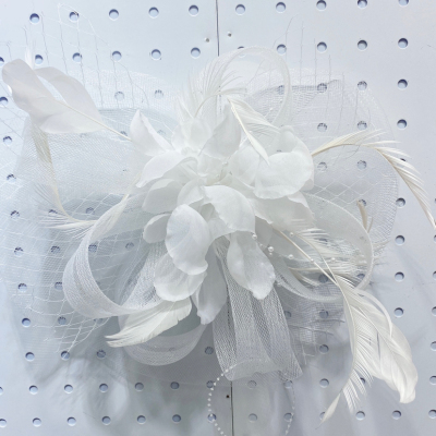 INS New Lace Flower Big White Hat Feather European and American Style Women's Dress Hat Veil Headdress Jockey Club Corsage