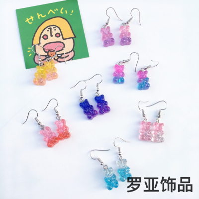 Japanese and Korean Cute Style Earrings Sweet Girly Bear Earrings Can Be Used as Ear Clips