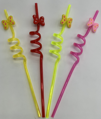 [Factory Direct Sales] Bowknot Plastic Straw for European and American Dance Balls Disposable Environmental Protection Straw