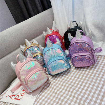 2021 New Kindergarten Children's Bag Unicorn Pu Sequins Crossbody Sling/Backpack Children Cartoon Bag Wholesale