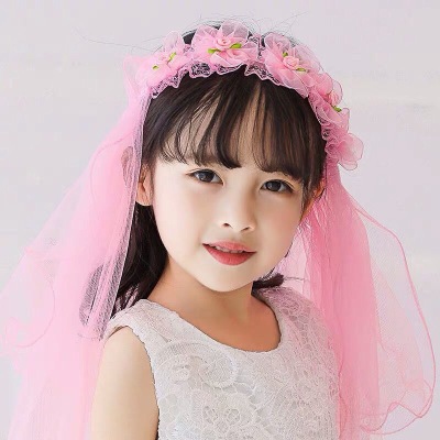 New Crown Veil Children's Travel Ornament Wedding Garland Lace Princess Headwear Garland Luminous Veil