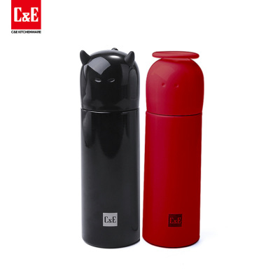  Kitchenware Factory Direct Sales 304 Stainless Steel Liner Angel Devil Thermos Cup Personality with Cover Water Cup