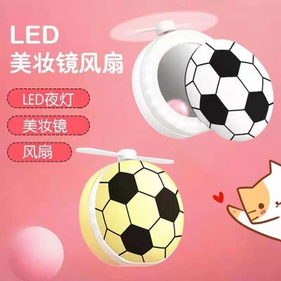 Football Fan Avocado Led Cosmetic Mirror Fan Cartoon Pink USB Charging Portable Night Light Cute Pig