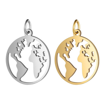 Titanium Steel World Map Pendant Full Polished Laser Cut Stainless Ornament Accessories Hollow Map Pendant