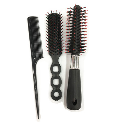 Black Comb Three-Piece Set Hairdressing Comb Tail Comb Vent Comb round Brush Haircut Comb