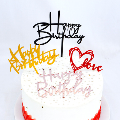 Acrylic Mirror Cake Decorative Insertion Decorative Flag Happy Birthday Baking Decoration Party Power Strip Card Insert