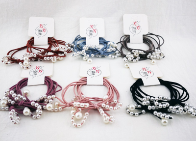 L1123 Boutique 8 Words Pearl Hair Elastic Hair Rope Headband Hairware Rubber Band 2 Yuan Ornament Wholesale