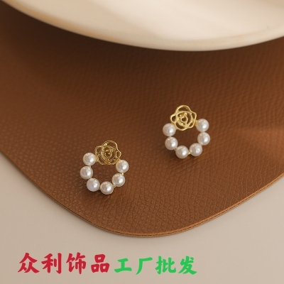 Sterling Silver Needle Korean Petals Pearl Grace Internet Celebrity Women's Small and Versatile Fashion Ear Studs Earrings