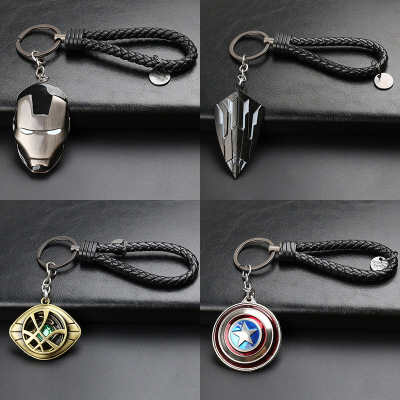 Marvel Merchandise US Team Black Shield Iron Man Mask Tungsten Steel Leather Rope Keychain Metal Pendant Small Gift