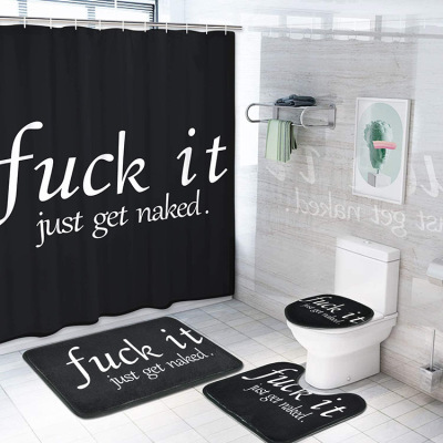 Customized 3D Fun Introduction Toilet Three-Piece Shower Curtain Cross-Border Polyester Bathroom Bathroom Shower Curtain Four-Piece Set