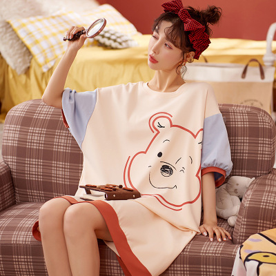2021new Summer Nightdress Women's Short-Sleeved Korean Cartoon Cute Loose Student Homewear Can Be Worn outside Foreign Trade