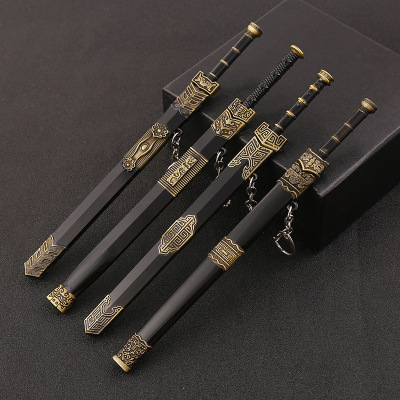 Chinese Famous Sword Series Metal Bearing Sword Weapon Model with Sheath Small Dagger Model Toys Keychain in Stock Wholesale