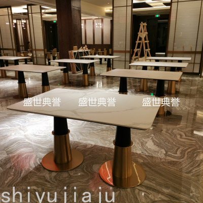 Guangzhou Five-Star Hotel Western Restaurant Tables and Chairs Hotel Buffet Restaurant Italian Stone Plate Dining Table