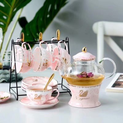 New Ceramic Glass Flower Tea Set Series Swan Pattern Coffee Set British Style Afternoon Tea Teaware