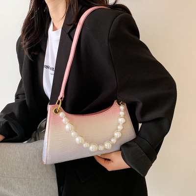 Internet Influencer Pearl Small Handbags 2021 Spring Korean Style New Stone Pattern Personality All-Match Shoulder Underarm Bag PU