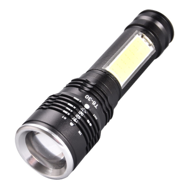 Built-in Battery USB Rechargeable Flashlight T6cob Telescopic Zoom Flashlight Red White Light Emergency Flashlight