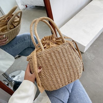 Woven Bag Women's Bag 2021 New Fresh Vacation Style Weaving All-Matching Fashion Portable Mori Style Bucket Bag Fashion