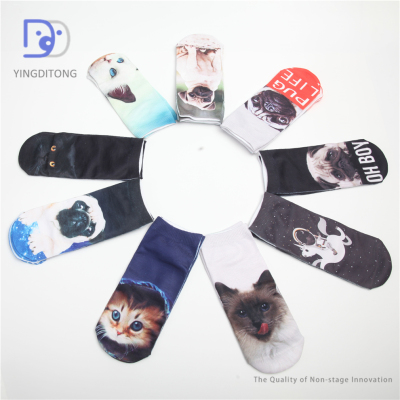 Socks adult men and women new 3D digital printing socks ankle socks low cut socks adult socks cute kitten puppy socks