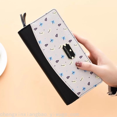 New Women's Long Wallet Stitching Fashion Student Floral Color Contrast Patchwork Coin Purse Card Holder