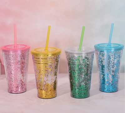Summer Ice Glass Double Layer with Lid Student Straw Cup Crushed Ice Cup Gift Cup Daily Necessities Cup