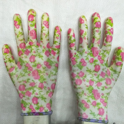 Factory Customized Flower Nitrile Impregnated Protective Gloves Supplies Thirteen Needle Nylon Can Be Customized According to Customer Requirements