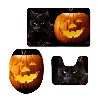 Halloween Pumpkin Head Toilet Mat Three-Piece Set Slide Spider Web Toilet Seat Cushion Cross-Border