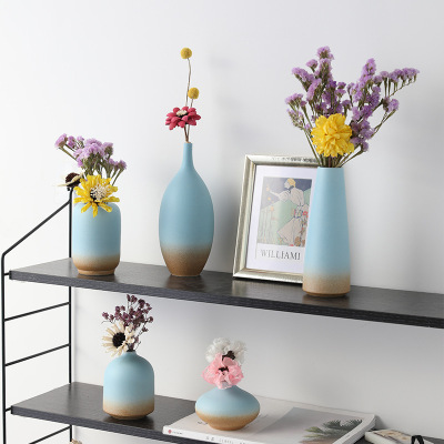 Nordic Creative Blue Vase Ceramic Flower Arrangement Dried Flower Ornament Decoration Wine Cabinet Hallway Dining Table Home Furnishings