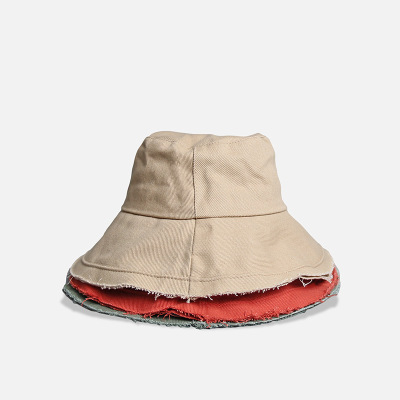 Hat Female Spring and Autumn Japanese Style Distressed Raw Edge Sun Hat Bucket Hat Hat Basin Hat