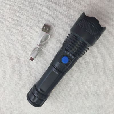 New Plastic T6 Flashlight Fixed Focus USB Charging Power Display Outdoor Strong Lighting Power Torch Flashlight Tube