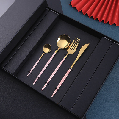 Wholesale Portuguese Stainless Steel Western Tableware Steak Knife, Fork and Spoon Dessert Spoon 24-Piece Gift Box Can Be Customized