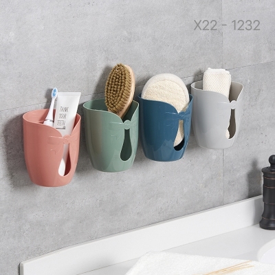 X22-1232 Storage Cup Punch-Free Seamless Suction Wall Toothbrush Cup Bow Plastic Draining Storage Cup