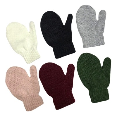 Foreign Trade Winter Children's Customized Knitted Five-Finger All-Inclusive Gloves 1-6 Years Old Pure Color Warm Keeping Brushed Gloves Wholesale