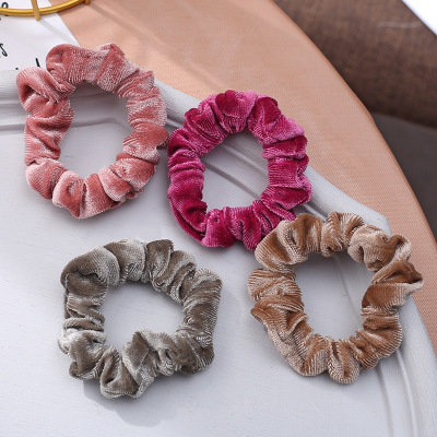 Cross-Border Supply European and American New Monochrome Hair Rope Flannel Tie Ponytail Solid Color Hair Ring Hair Band Gold Velvet Large Intestine Hair Ring