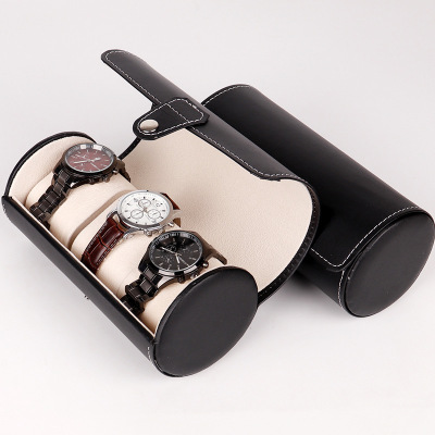 In Stock Wholesale PU Leather 3-Bit Cylinder Watch Box High-End Jewelry Watch Storage Display Packaging Box