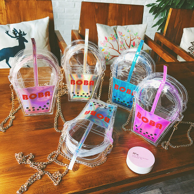 Foreign Trade Wholesale Eccentric Personality Creative Straw Coke Bottle Bag Laser Contrast Color Transparent Jelly Beach Crossbody Women's Bag